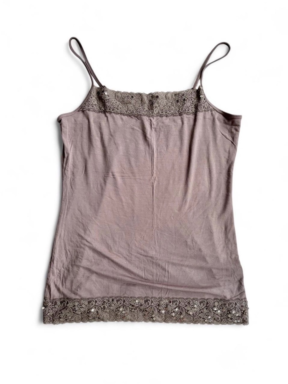 le chateau Y2K sequins lace trim cami taupe Size L